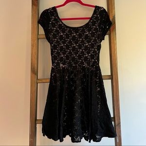 Aqua Black Lace with Nude Underlay Dress